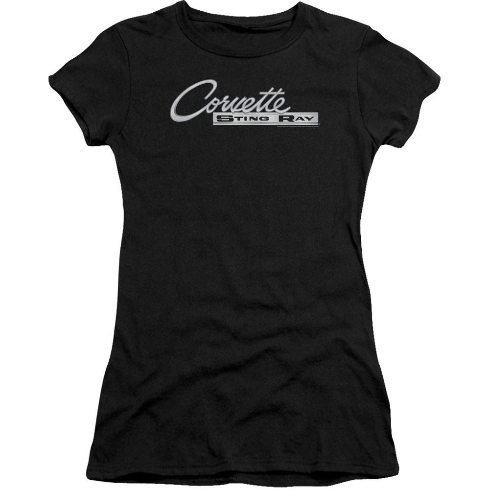 Chevy Chrome Stingray Logo Cap Sleeve Junior Top Front