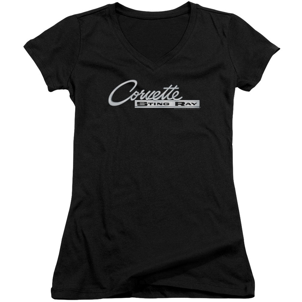 Chevy Chrome Stingray Logo V-Neck Junior Top Front