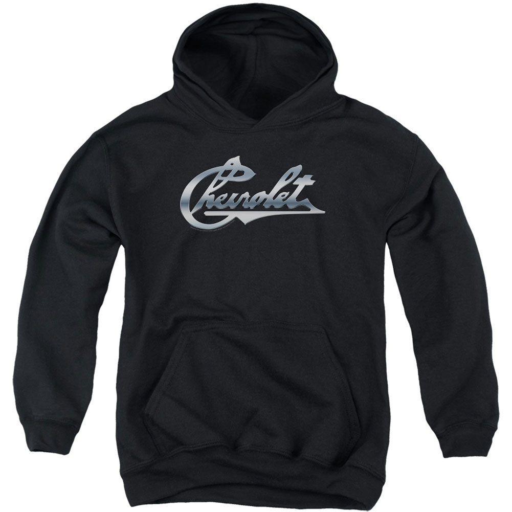 Chrome Vintage Chevy Bowtie Youth 50% Poly Hooded Sweatshirt Front