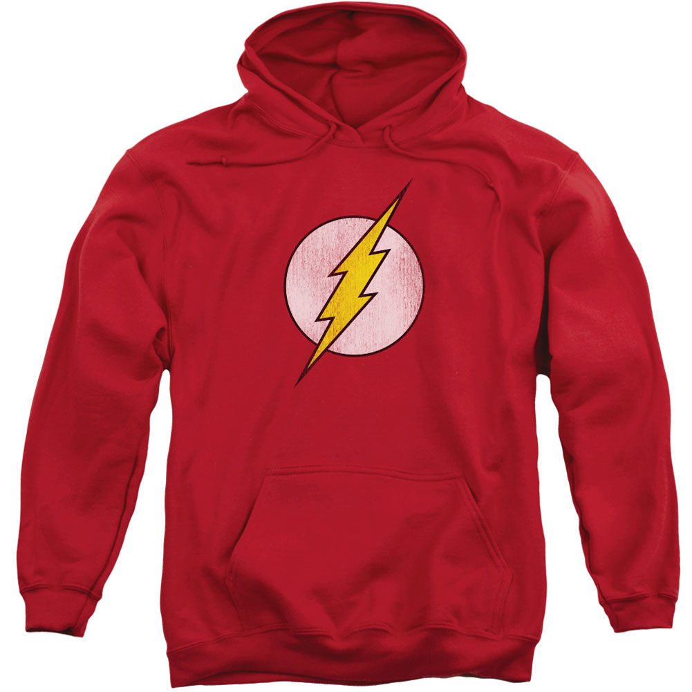 DC Comics Flash Logo Distressed Adult 25% Poly Hooded Sweatshirt Front