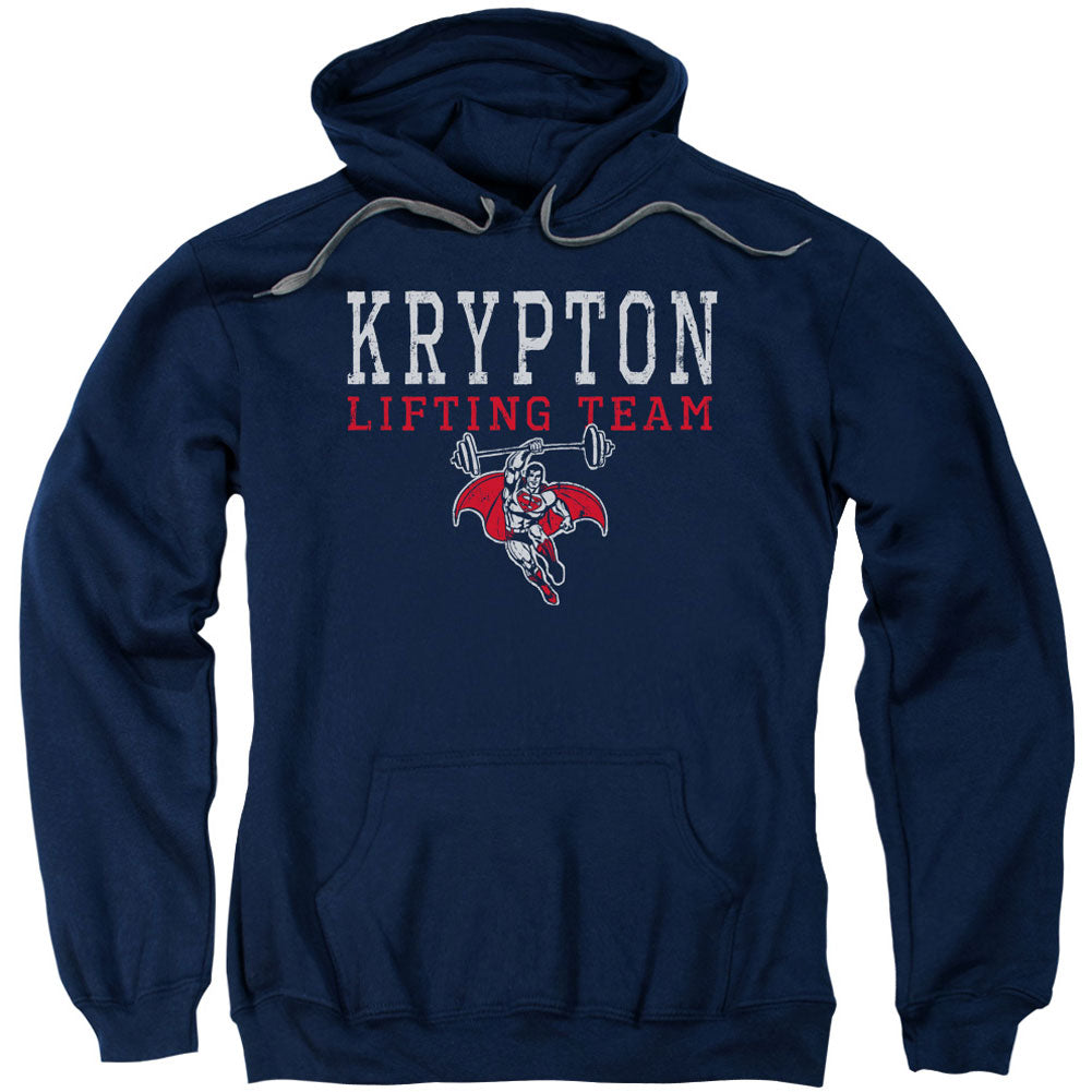DC Comics Krpton Lifting Adult 25% Poly Hooded Sweatshirt Front