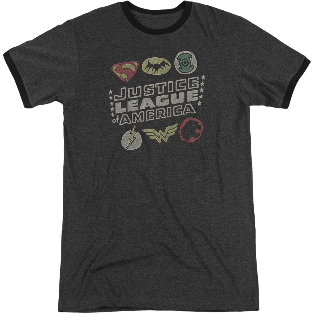 Justice League Of America Symbols Adult Ringer T-shirt Front
