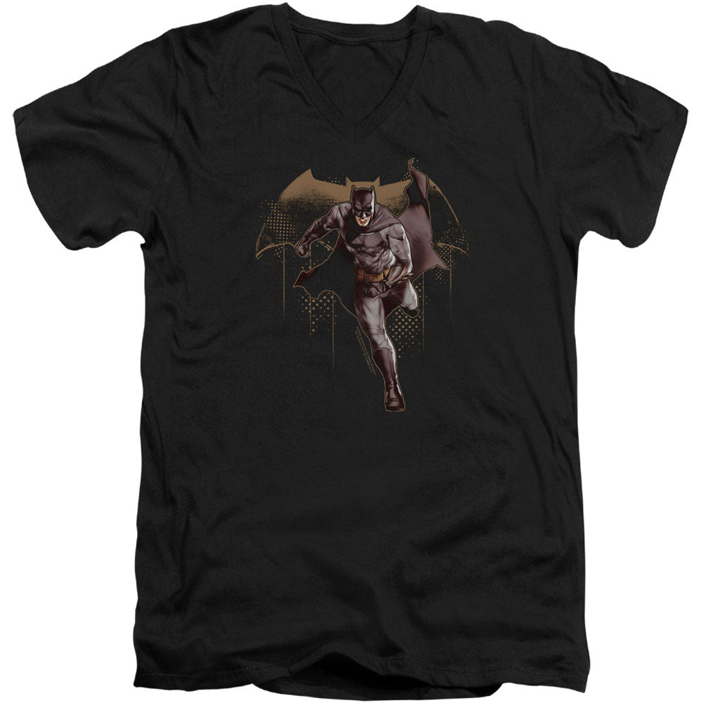 Justice League Caped Crusader Adult V-Neck Slim Fit T-shirt Front