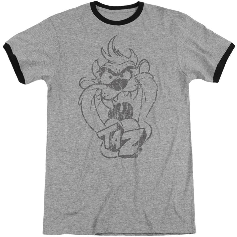 Looney Tunes Faded Taz Adult Ringer T-shirt Front