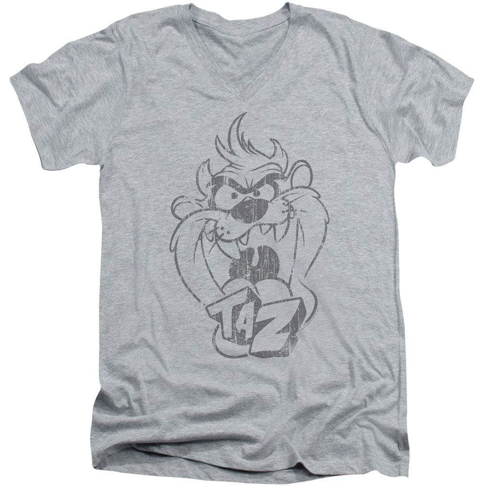 Looney Tunes Faded Taz Adult V-Neck Slim Fit T-shirt Front