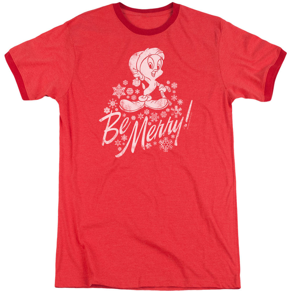 Looney Tunes Merry Tweety Adult Ringer T-shirt Front