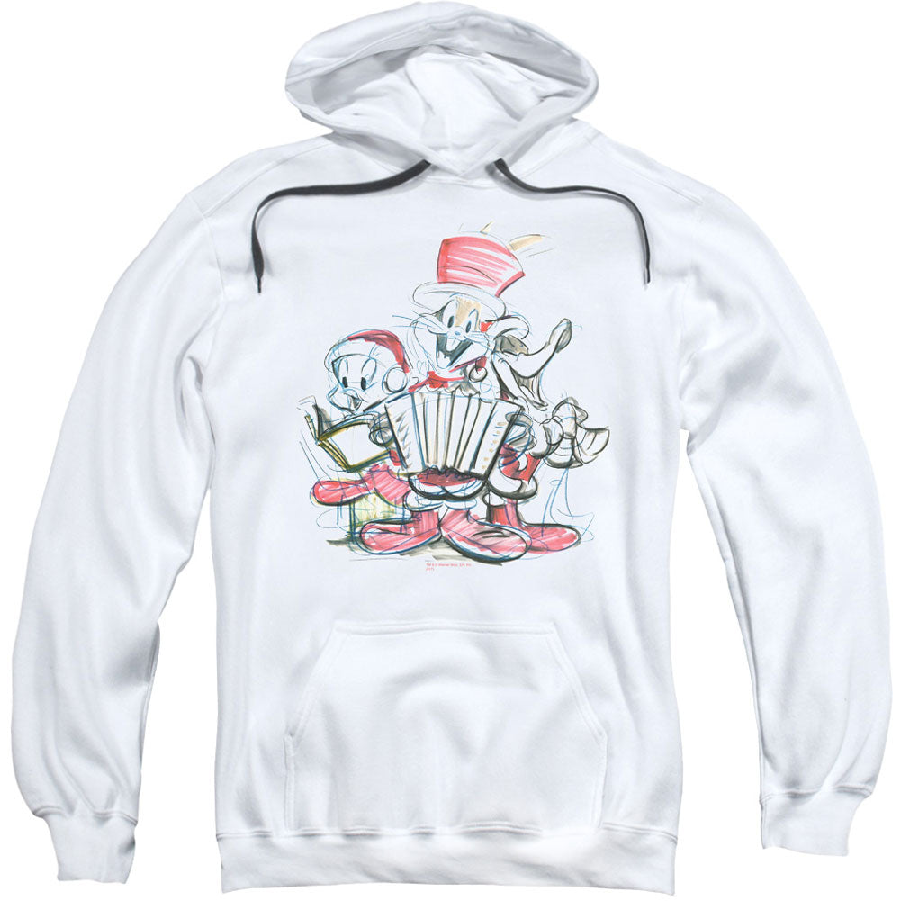 Looney Tunes Holiday Sketch Adult 25% Poly Hooded Sweatshirt Front