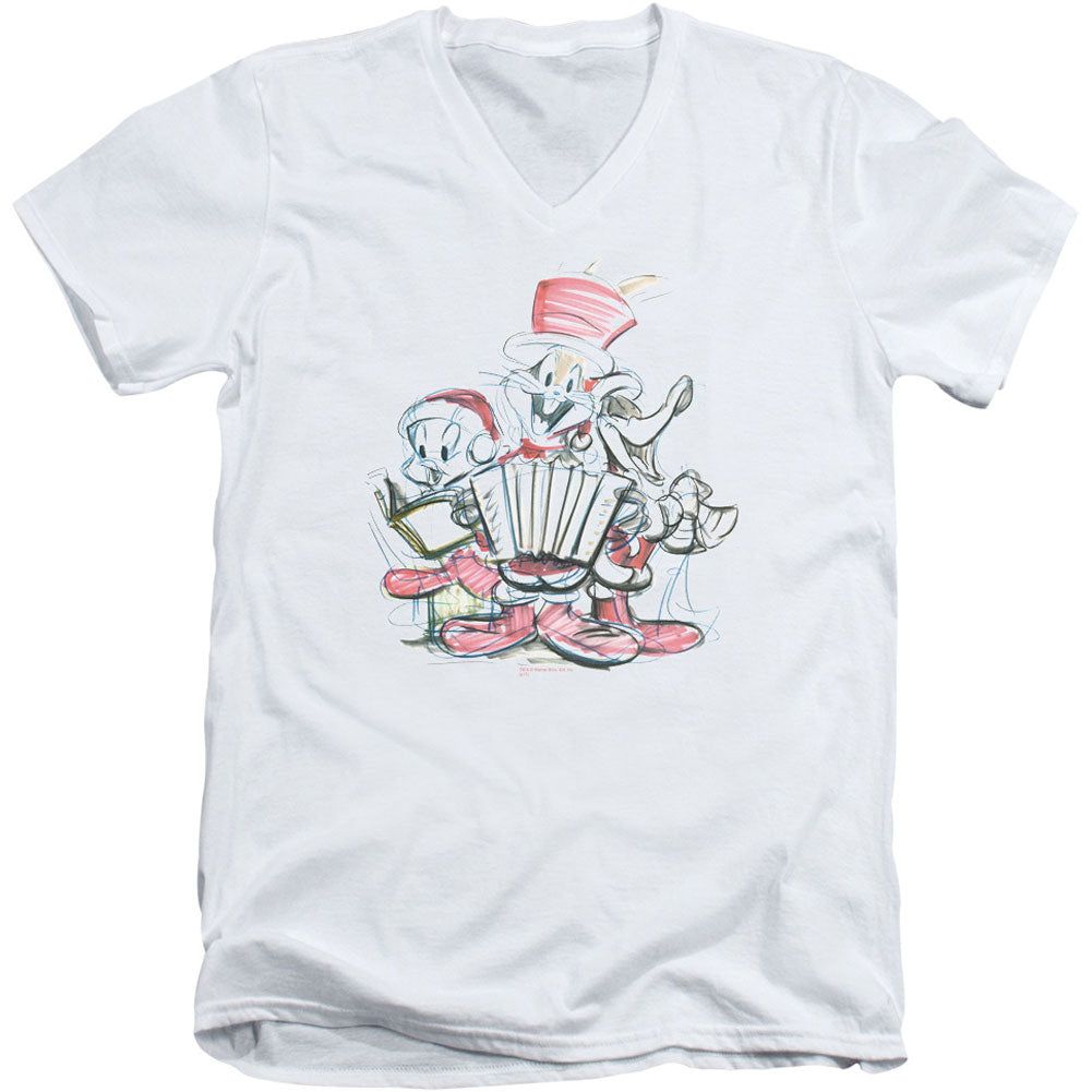Looney Tunes Holiday Sketch Adult V-Neck Slim Fit T-shirt Front
