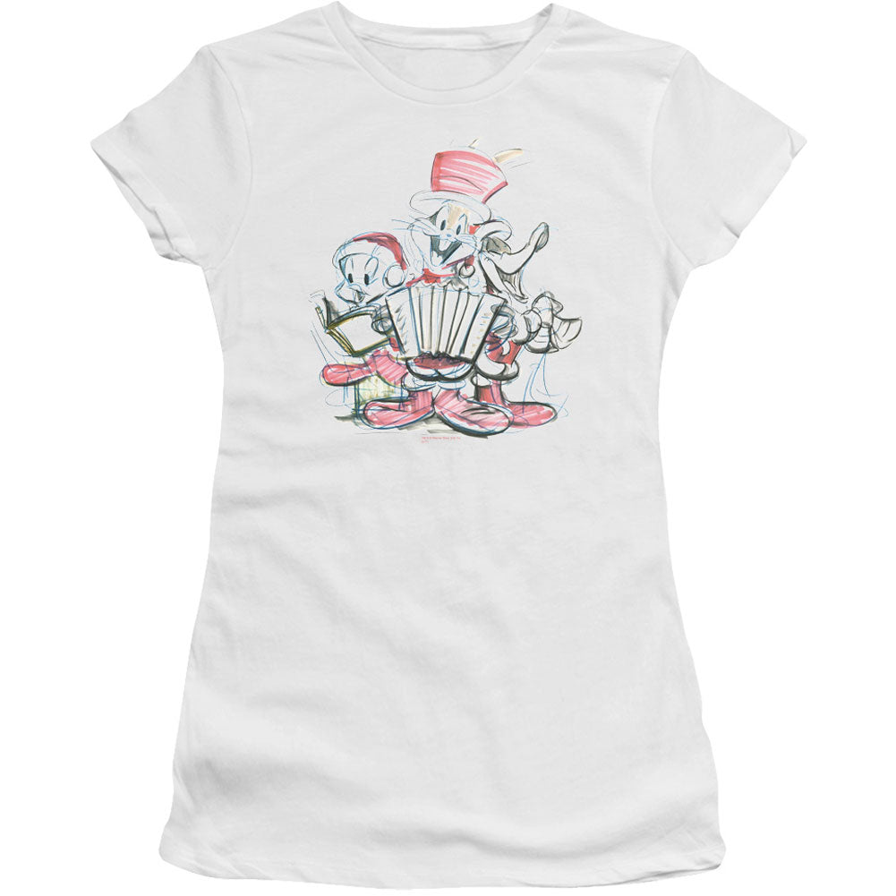 Looney Tunes Holiday Sketch Cap Sleeve Junior Top Front