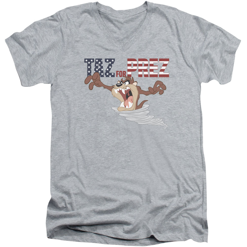 Looney Tunes Taz For Prez 3 Adult V-Neck Slim Fit T-shirt Front