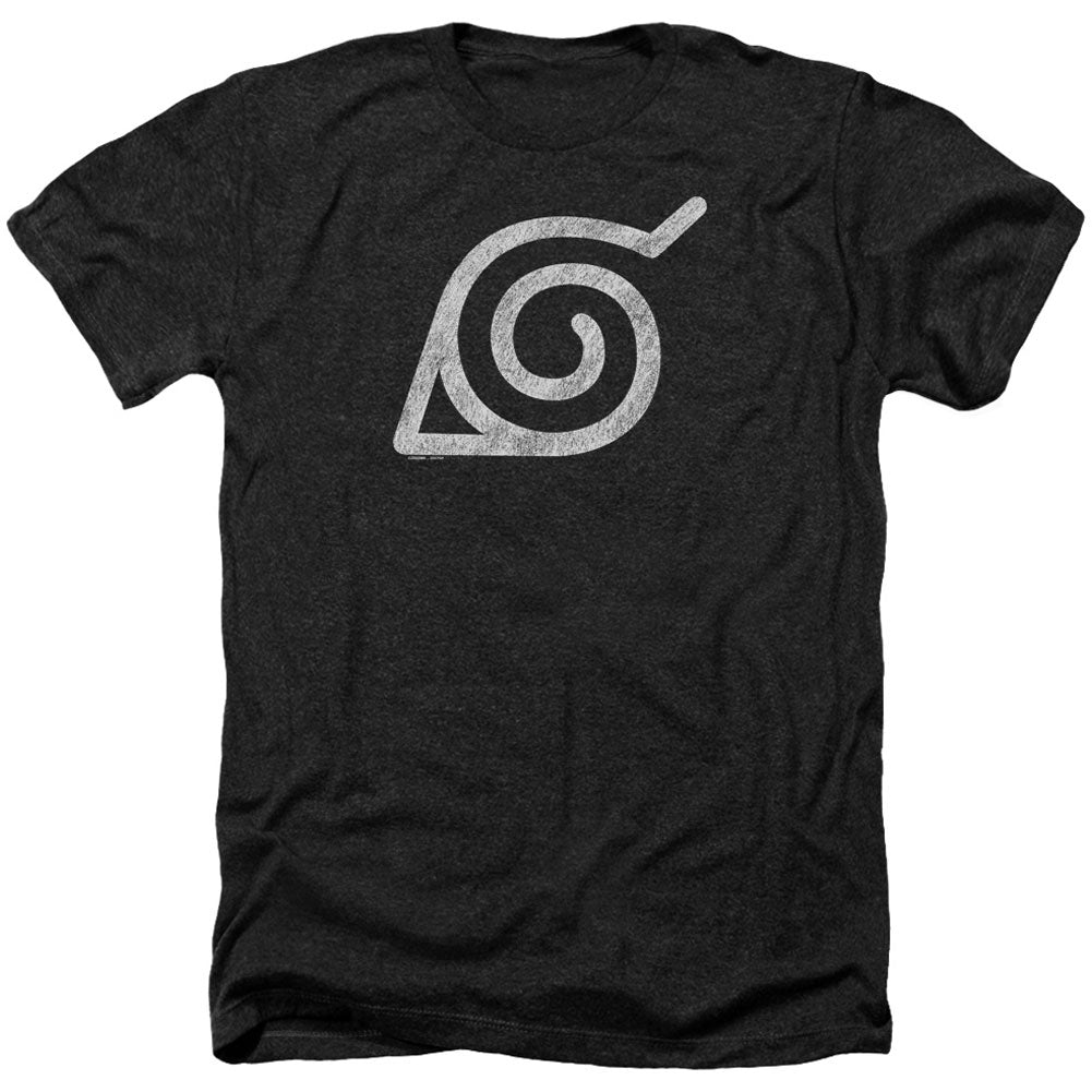 Naruto Distressed Leaves Symbol Adult Heather 40% Poly T-shirt Front