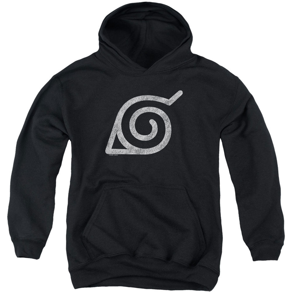 Naruto Distressed Leaves Symbol Youth 50% Poly Hooded Sweatshirt Front