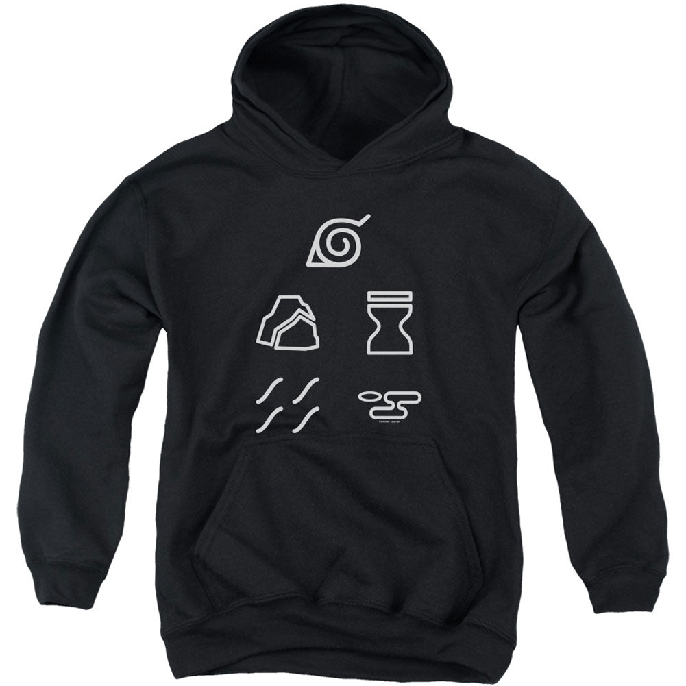Naruto Village Symbols Youth 50% Poly Hooded Sweatshirt Front