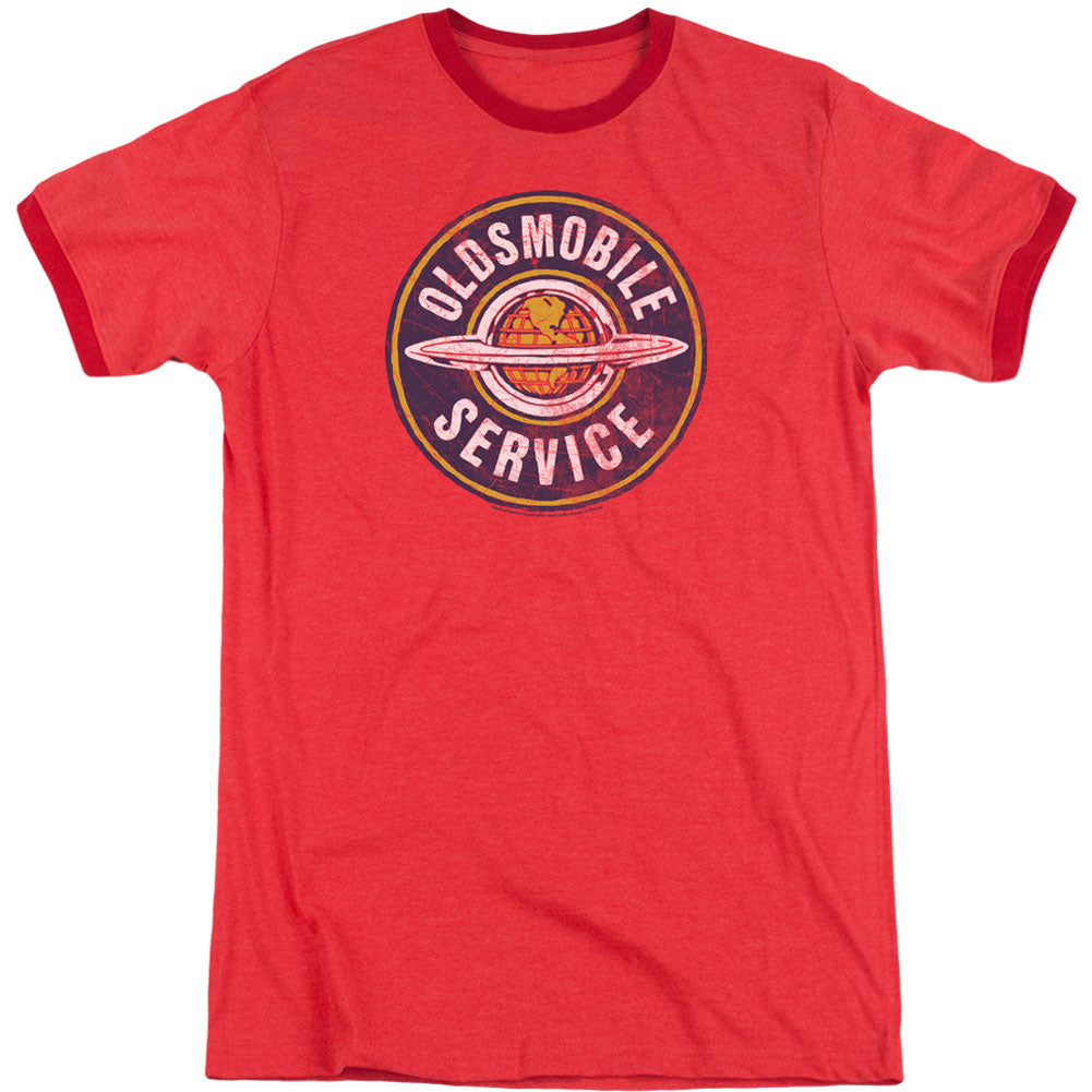 Oldsmobile Vintage Service Adult Ringer T-shirt Front