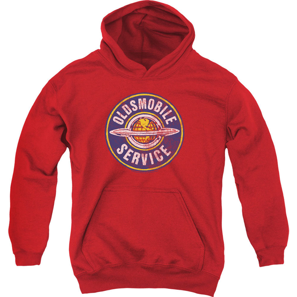 Oldsmobile Vintage Service Youth 50% Poly Hooded Sweatshirt Front