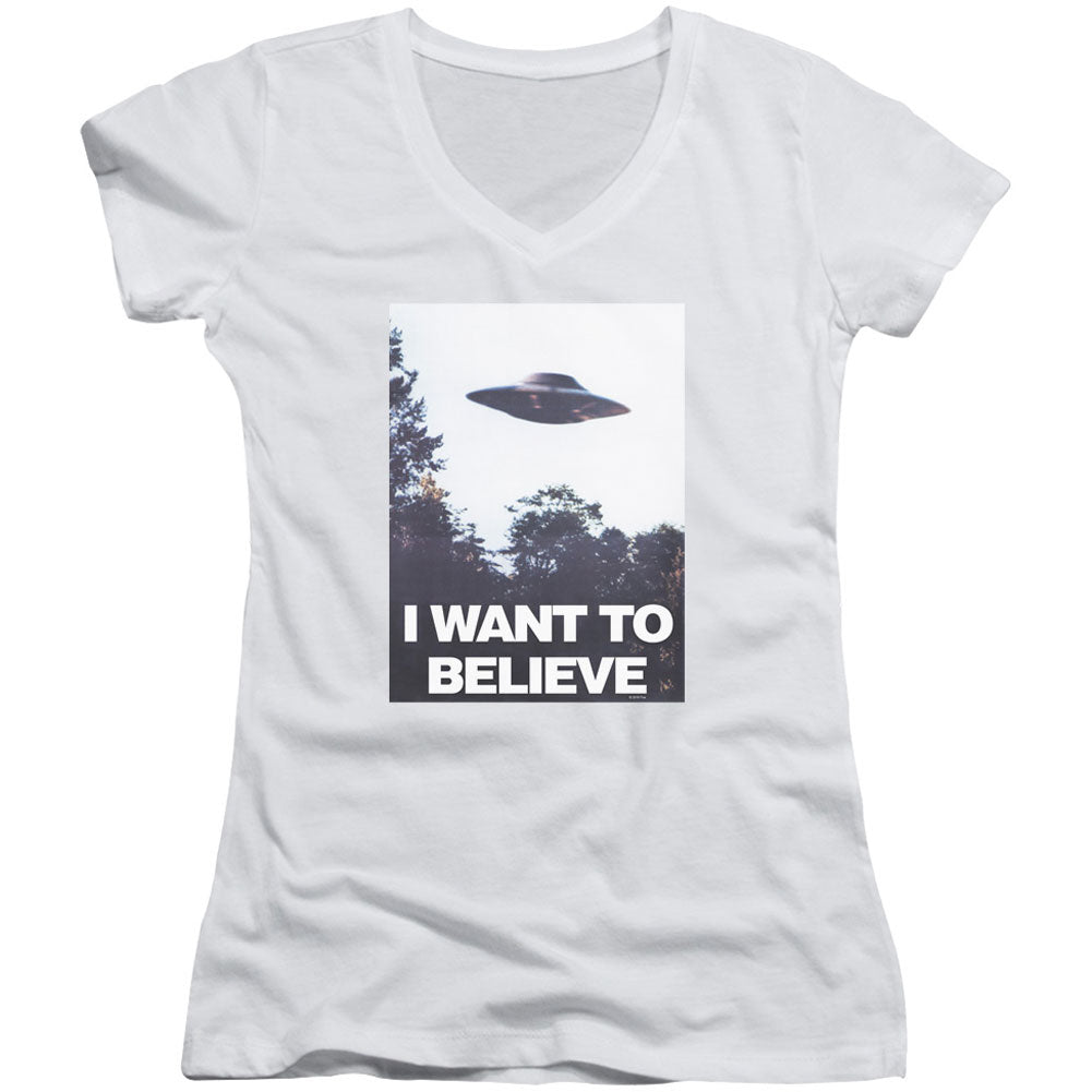 X Files Believe Poster V-Neck Junior Top Front