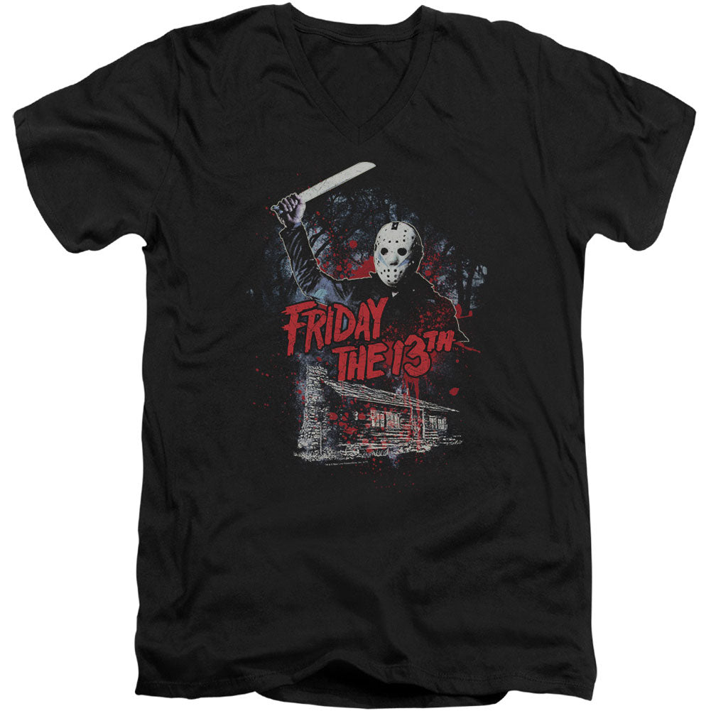 Friday The 13th Cabin Adult V-Neck Slim Fit T-shirt Front