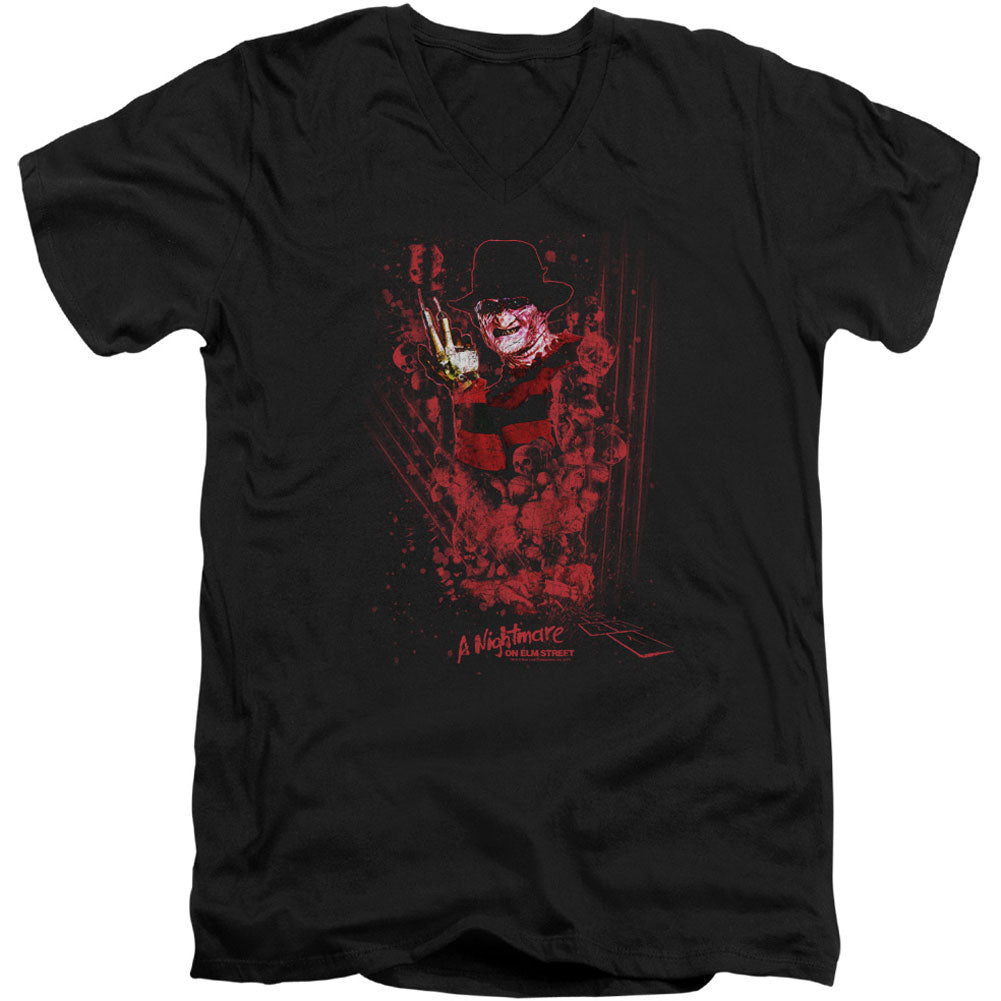 Nightmare On Elm Street One Two Freddys Coming For You Adult V-Neck Slim Fit T-shirt Front