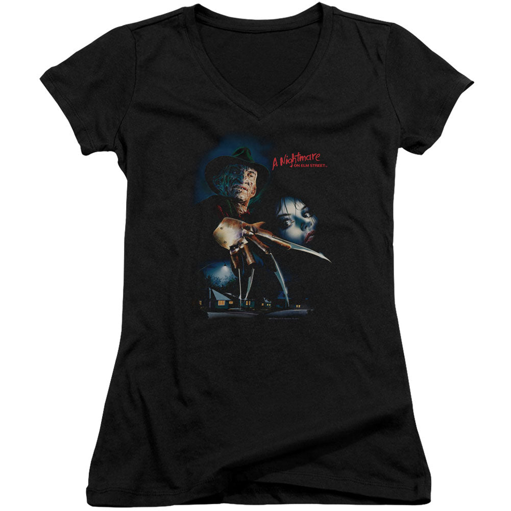 Nightmare On Elm Street Elm Street Poster V-Neck Junior Top Front