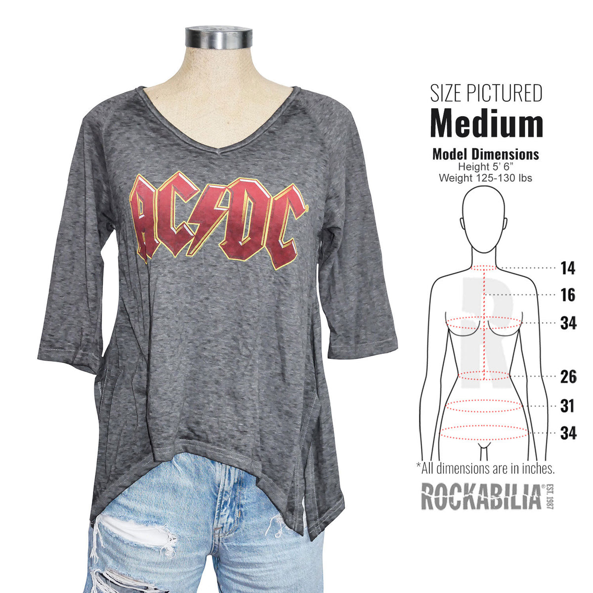 AC/DC Red Name Long Sleeve Junior Baby Doll Junior Top Alt 3