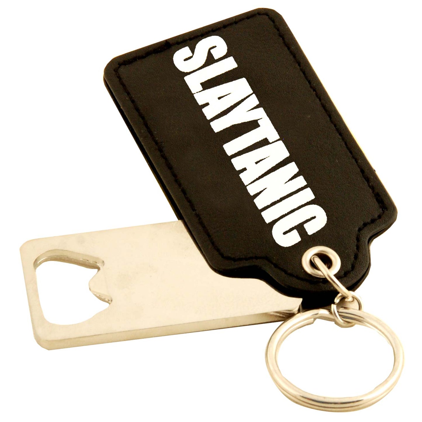 Chrome Slayer Leather Key Chain w/ Bottle Opener Key Chain Bottle Opener Back