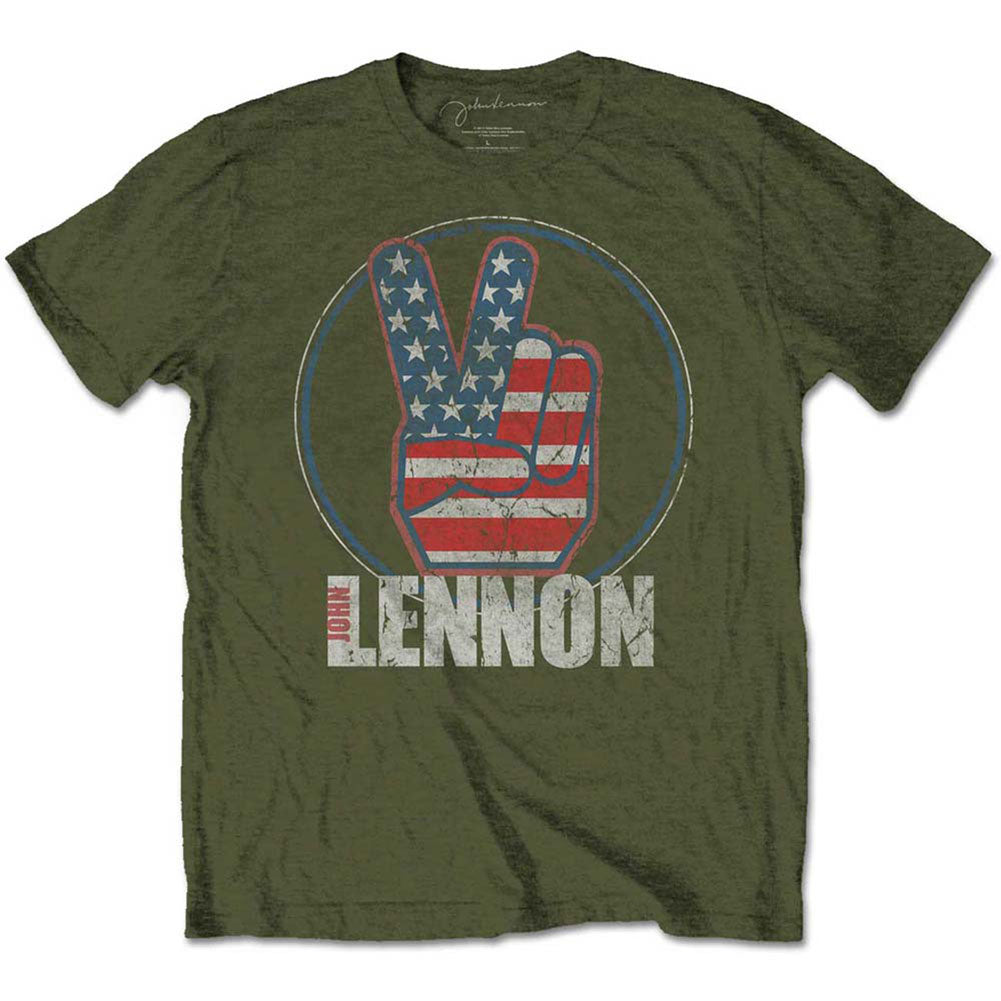 John Lennon Peace Fingers US Flag Slim Fit T-shirt Front