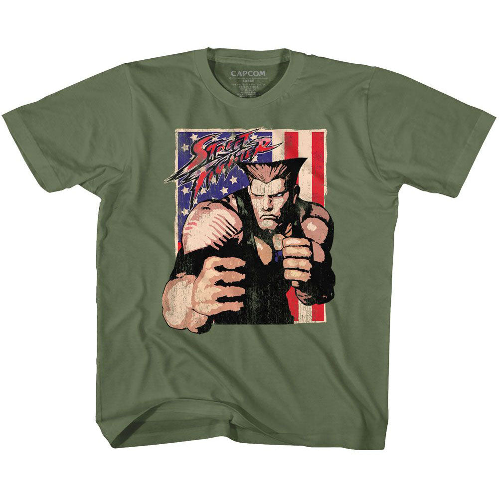 Street Fighter Guile With Flag Youth T-shirt Front
