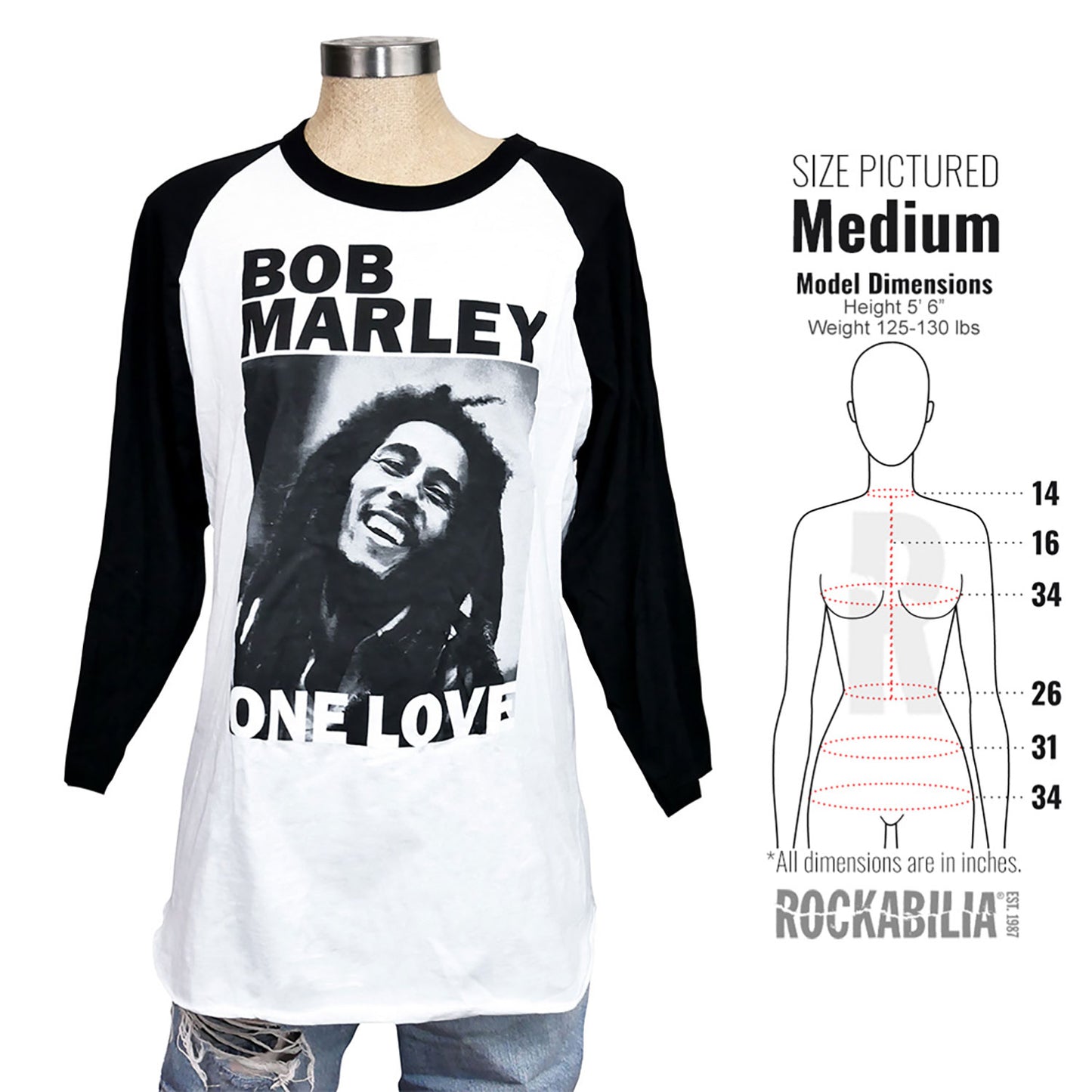 Bob Marley One Love B&W Raglan Junior Top Alt 3