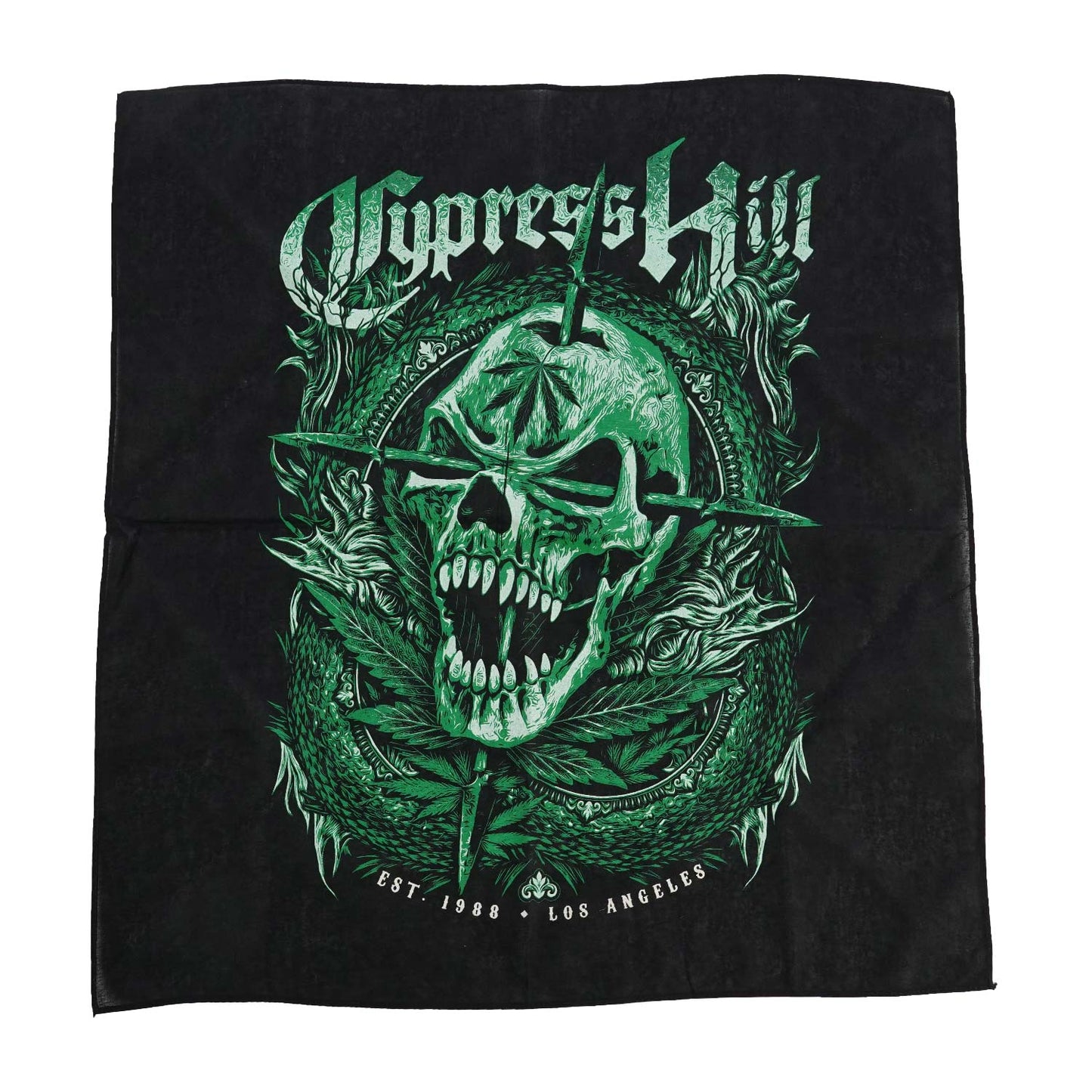 Cypress Hill Est 1988 Green Skull Bandana Front