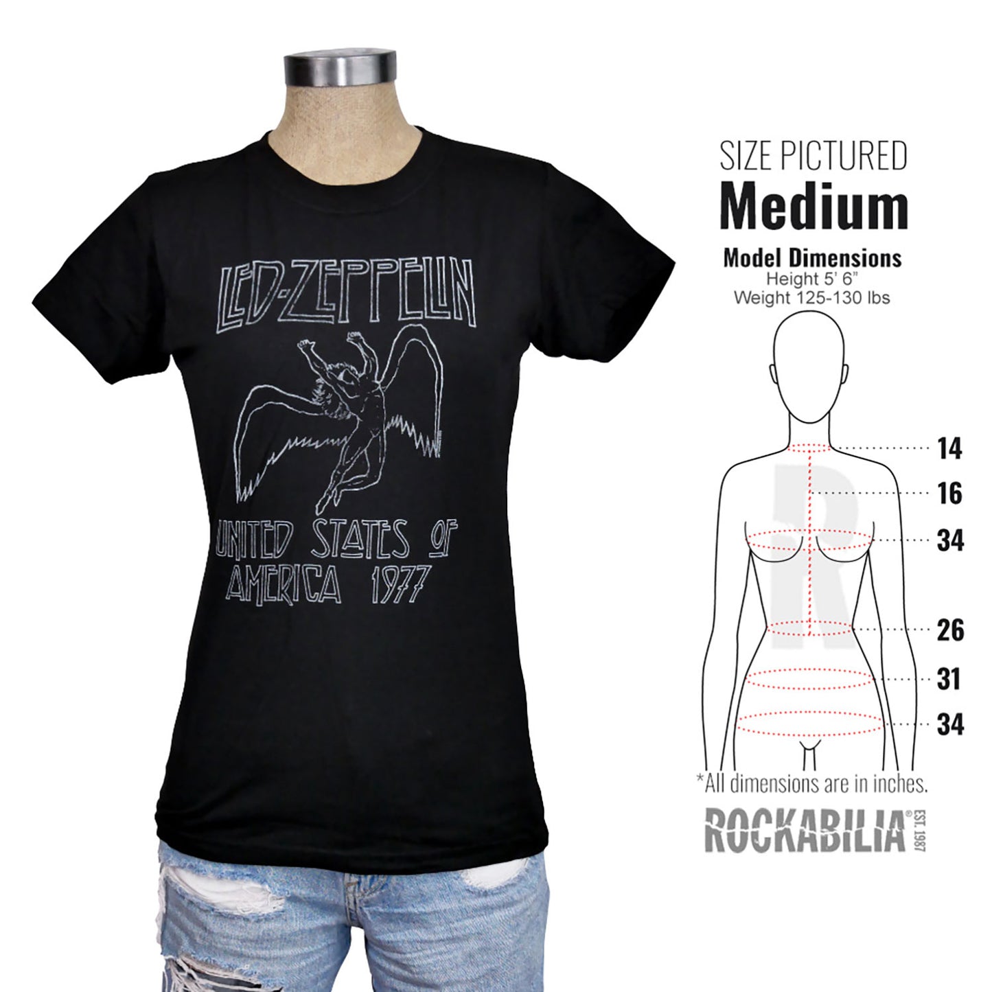 Led Zeppelin Juniors USA 77 Black Juniors Lightweight T-shirt Junior Top Alt 3