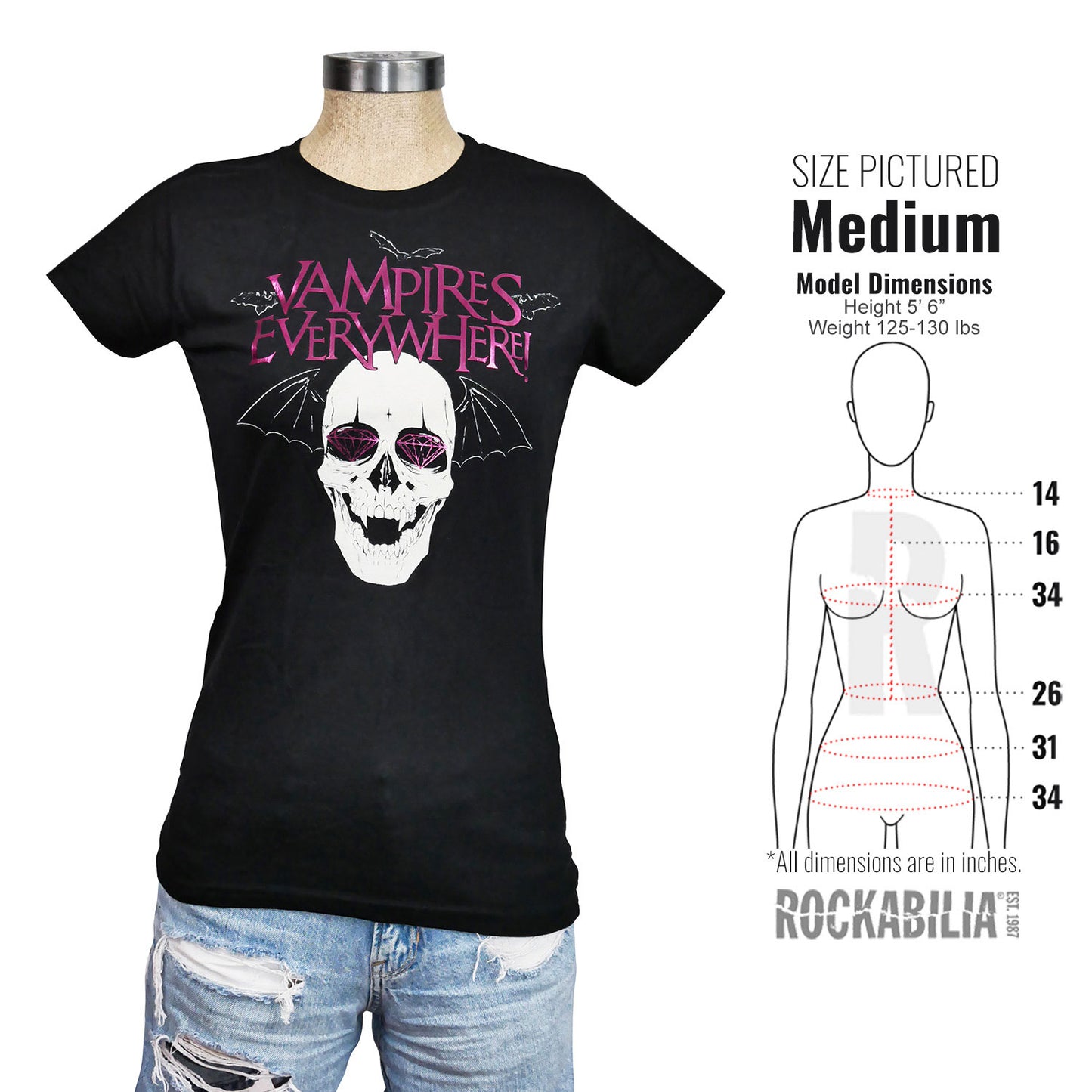 Vampires Everywhere Bat Skull Girls' T Junior Top Alt 3
