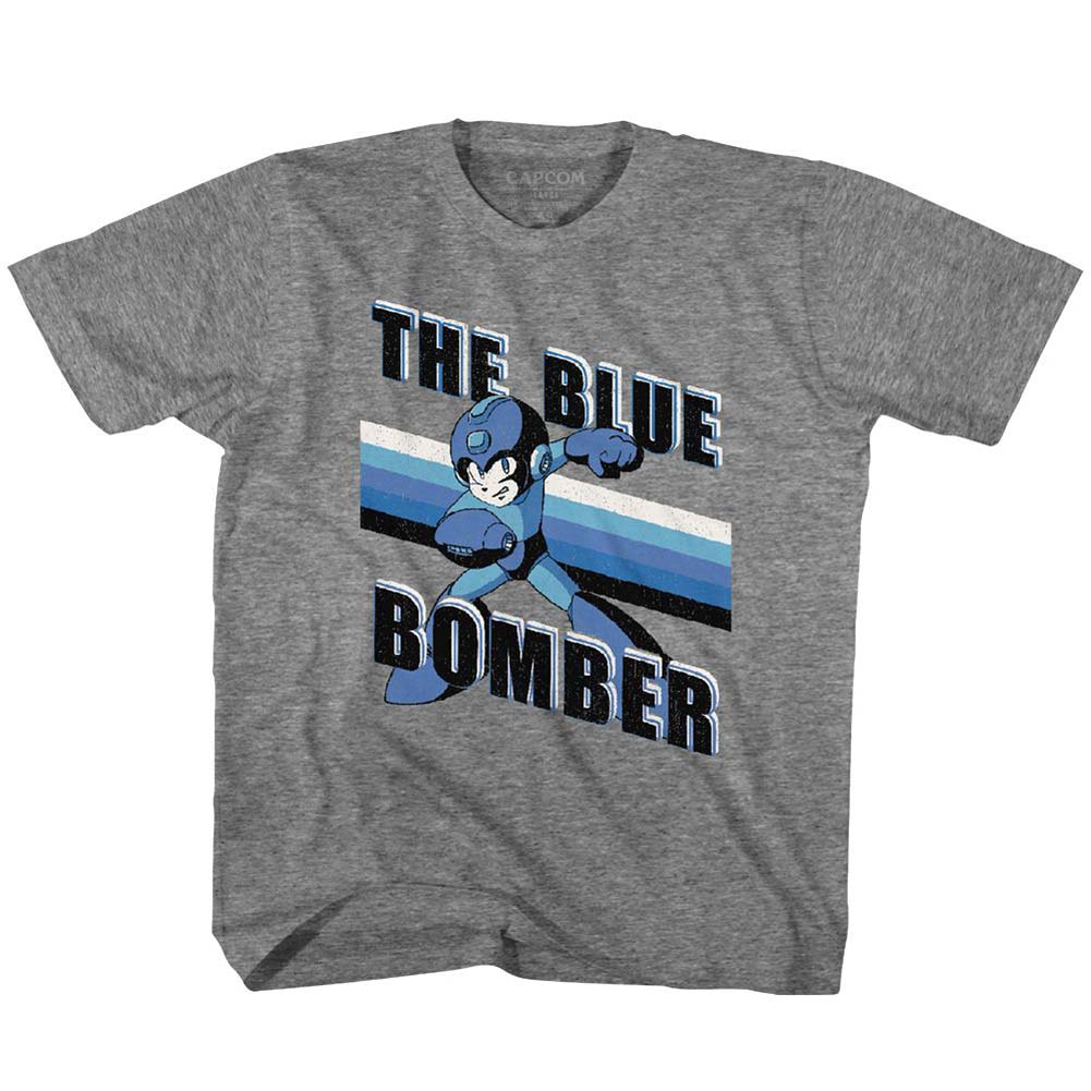 Mega Man Blue Bomber Stripes Kids Childrens T-shirt Front