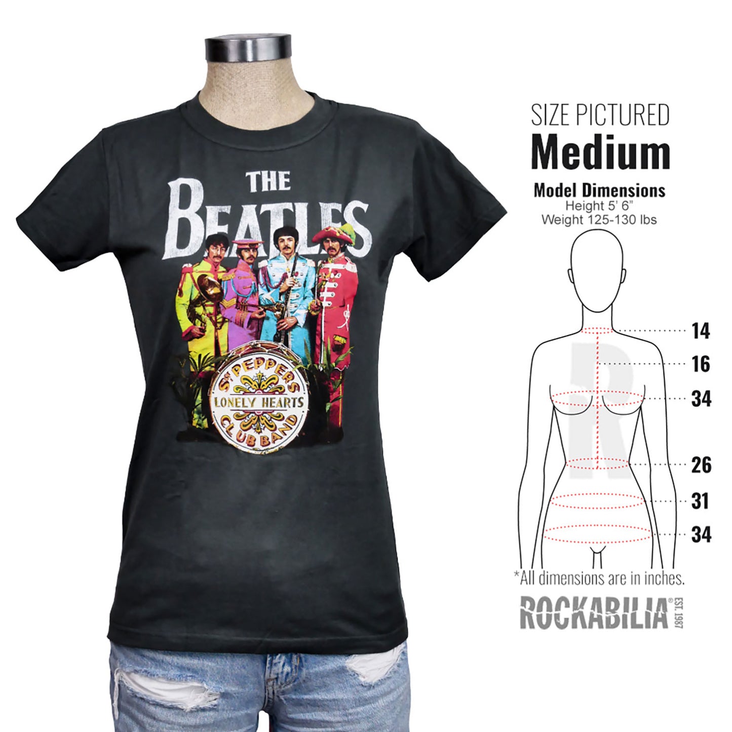 Beatles Sgt. Peppers Charcoal (Women's) Ladies Tee Junior Top Alt 3