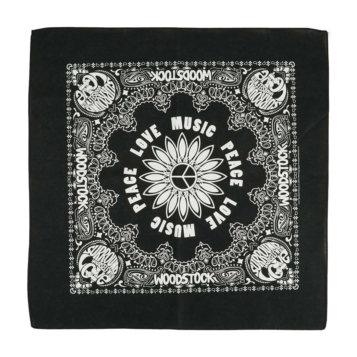 Woodstock Peace Love Music Bandana Front