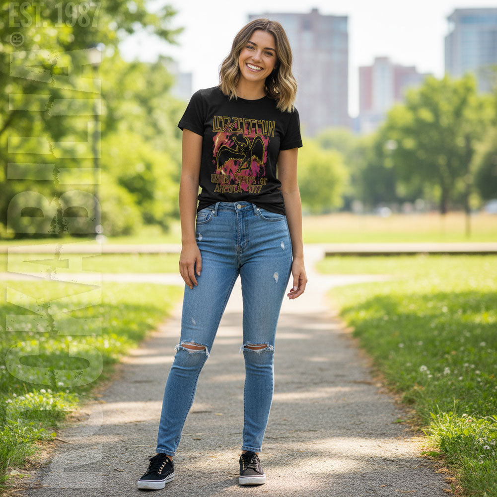 Led Zeppelin Black Flames Ladies Tee Junior Top Alt 2