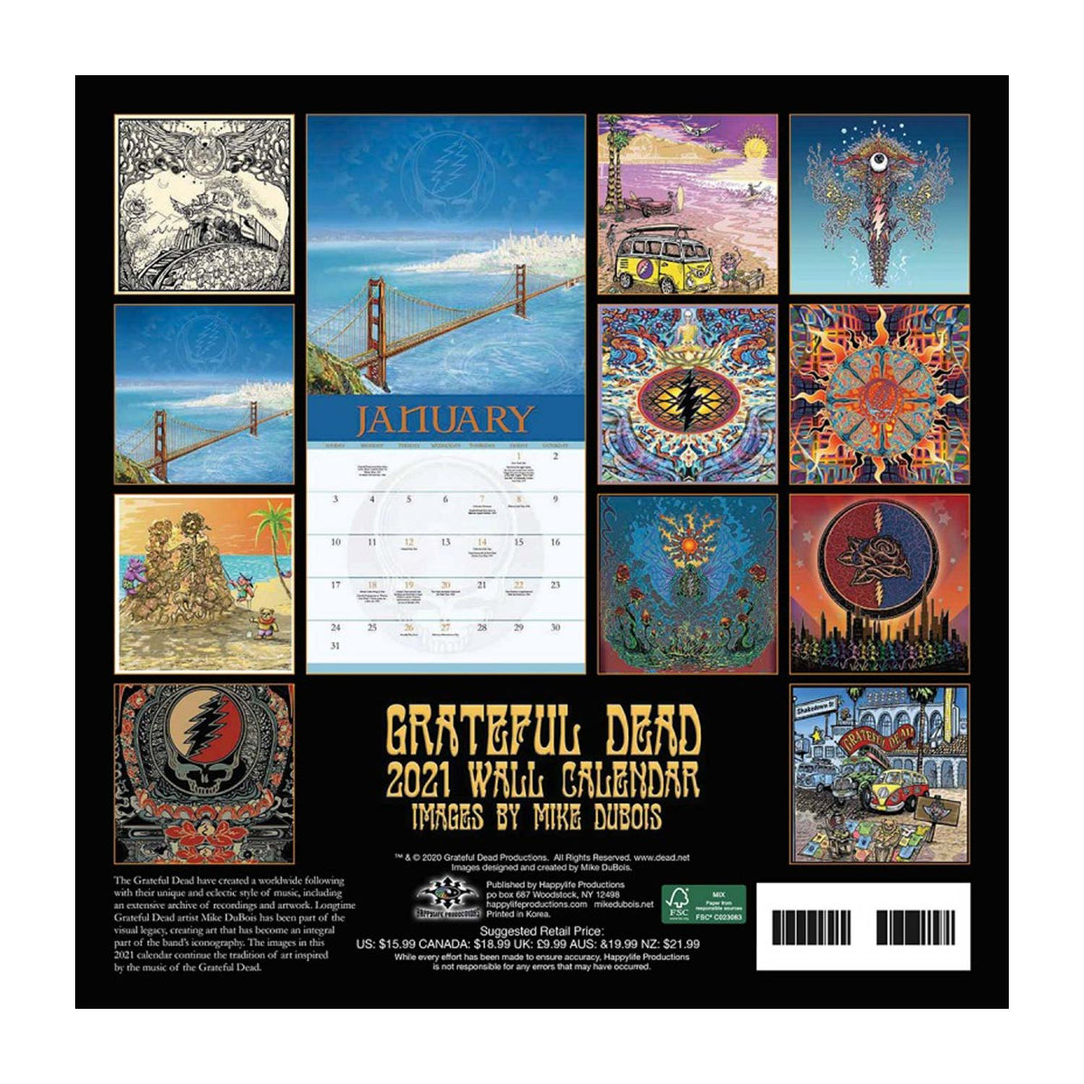 Grateful Dead 2021 Wall Calendar (Images By Mike DuBois) Calendar Back