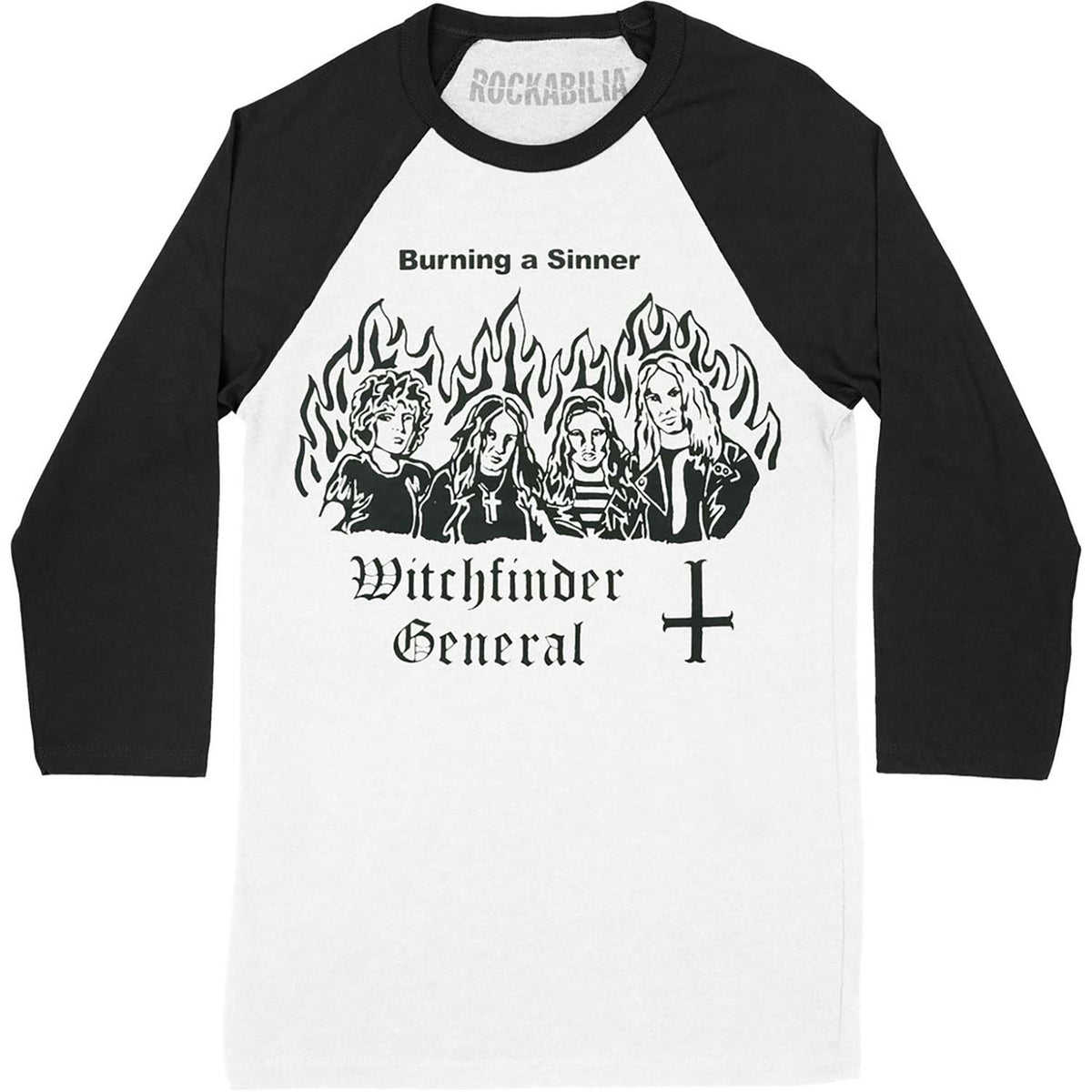 Witchfinder General (Band) Burn a Witch Raglan Baseball Jersey Front