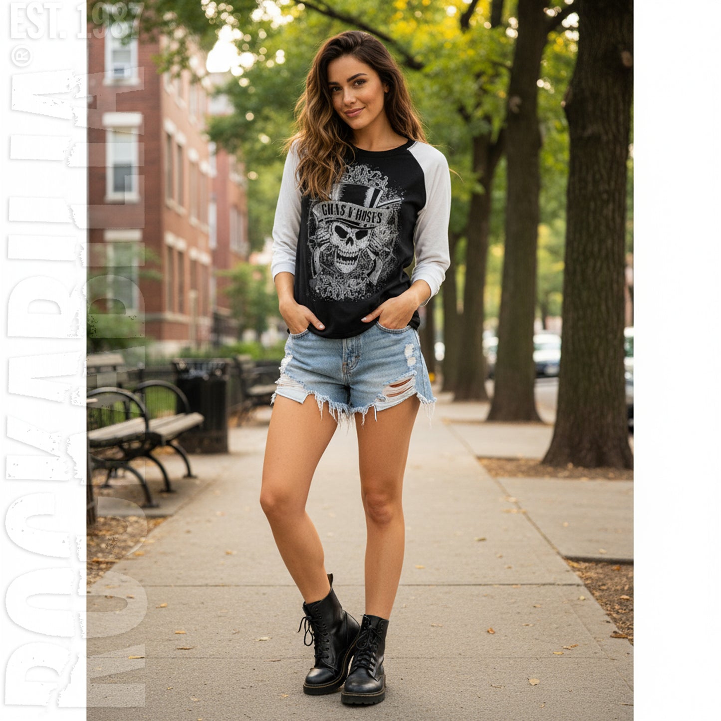 Faded Skull Ladies Raglan Tee Junior Top