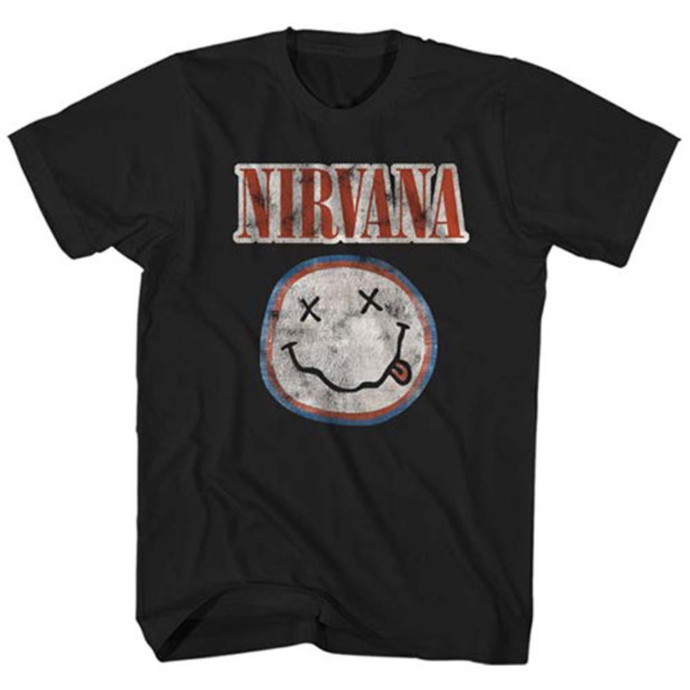 Nirvana Distressed Smile Face Logo Slim Fit T-shirt Front