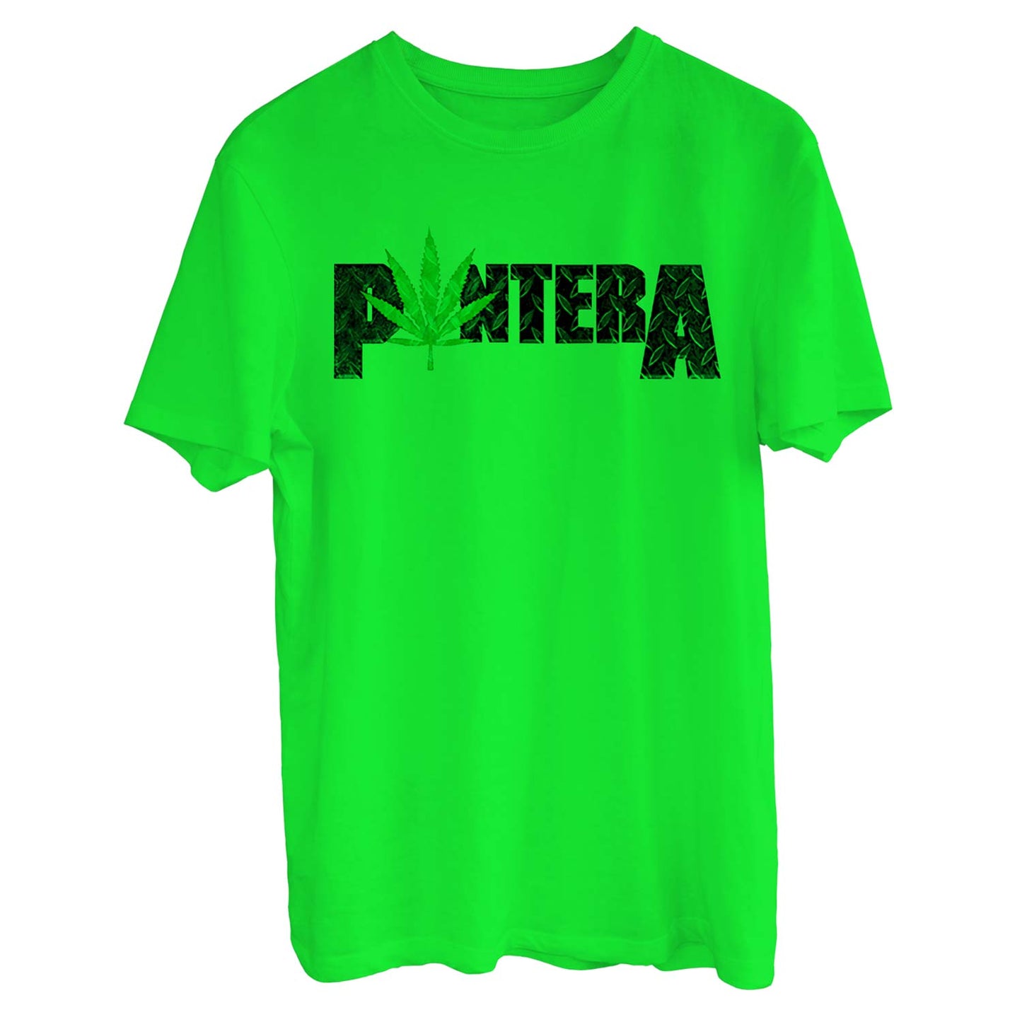 Pantera Pot Leaf Logo on Neon Green (Rockabilia Exclusive) T-shirt Front