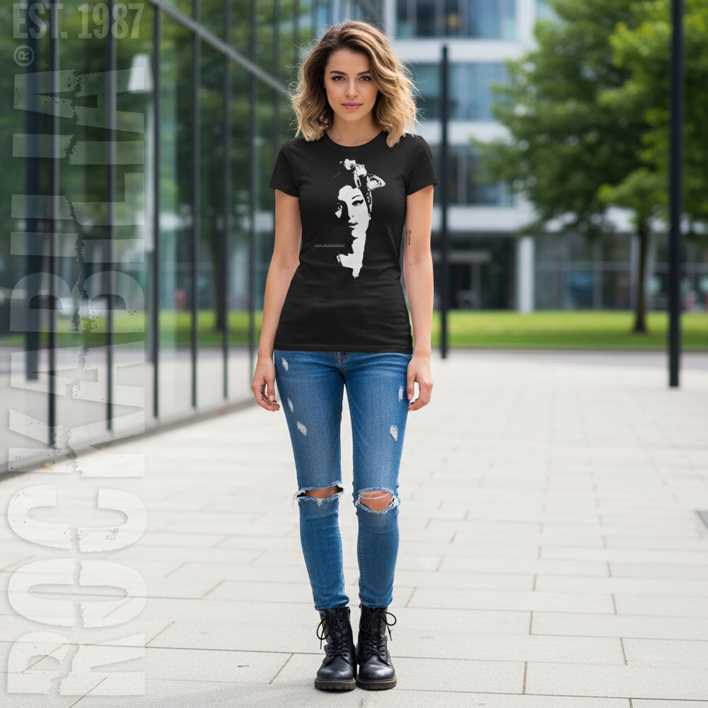 Amy Winehouse Scarf Portrait Ladies T-Shirt Junior Top Alt 2