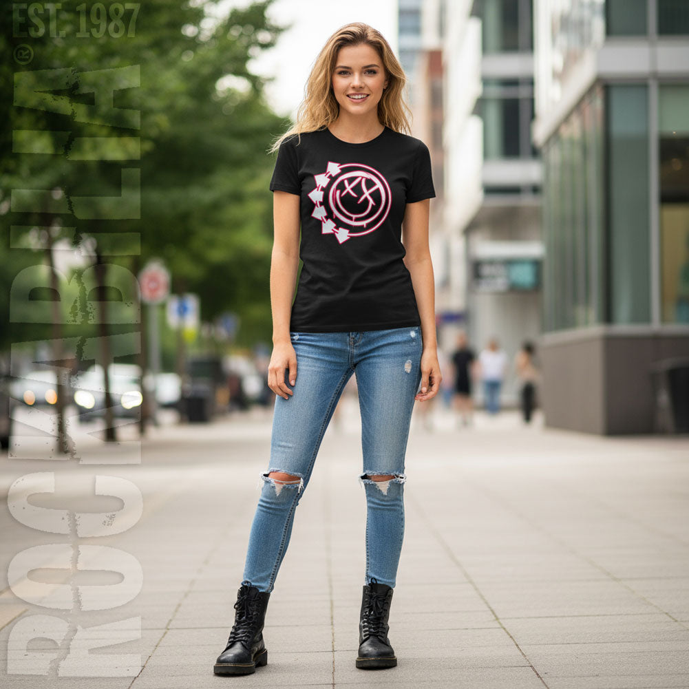 Blink 182 Six Arrow Smiley Ladies T-Shirt Junior Top Alt 2