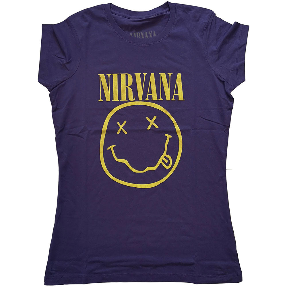 Nirvana Yellow Smiley Ladies T-Shirt Junior Top Front