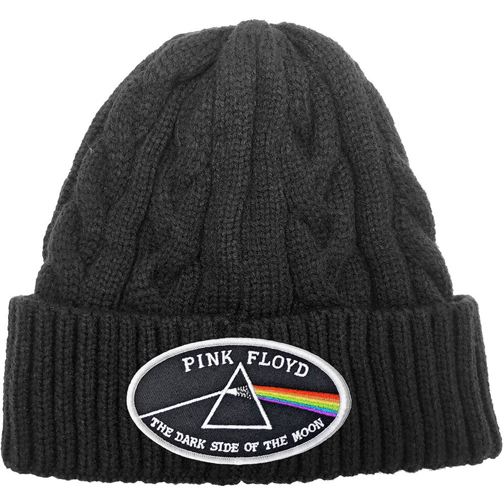 Pink Floyd The Dark Side of the Moon White Border (Cable Knit) Beanie Front