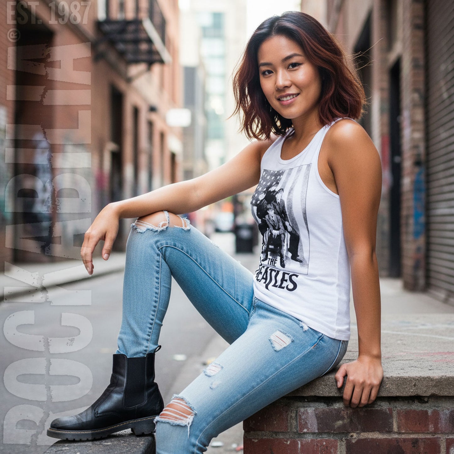 Beatles Stars & Stripes (Baby Doll) Womens Tank Alt 2