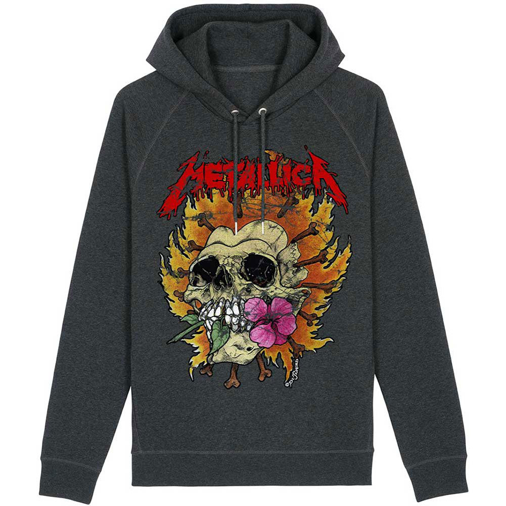 Metallica Skull Flower Washed Hooded Sweatshirt Front