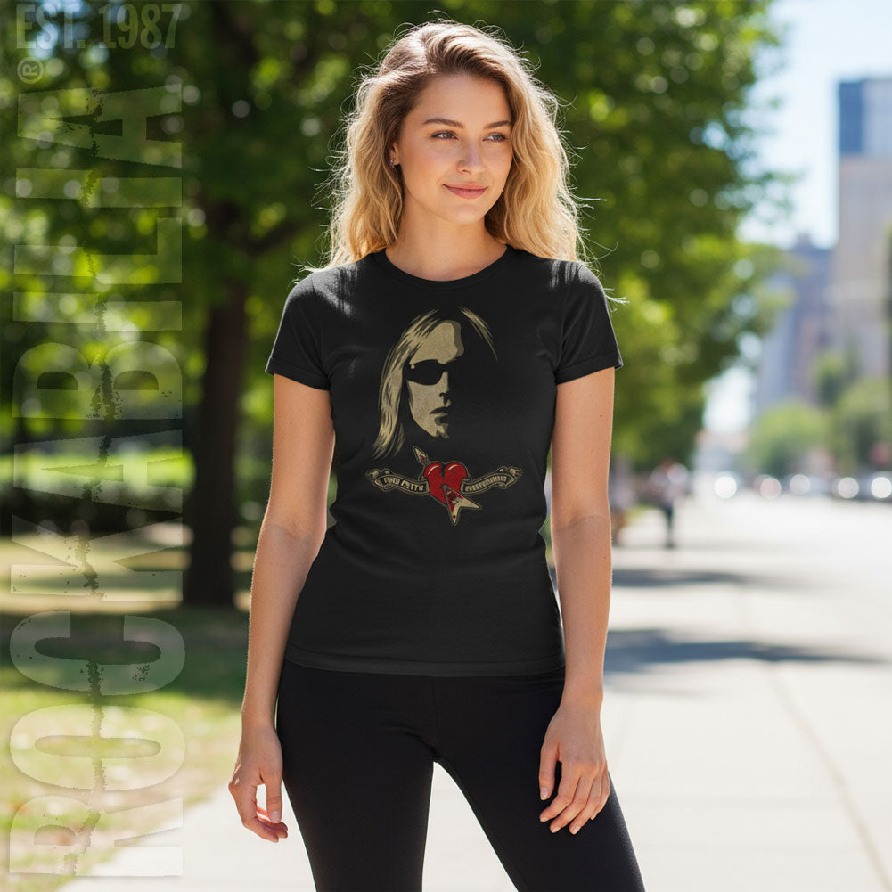 Tom Petty Shades & Logo (Soft Hand Inks) Ladies T-Shirt Junior Top Alt 2