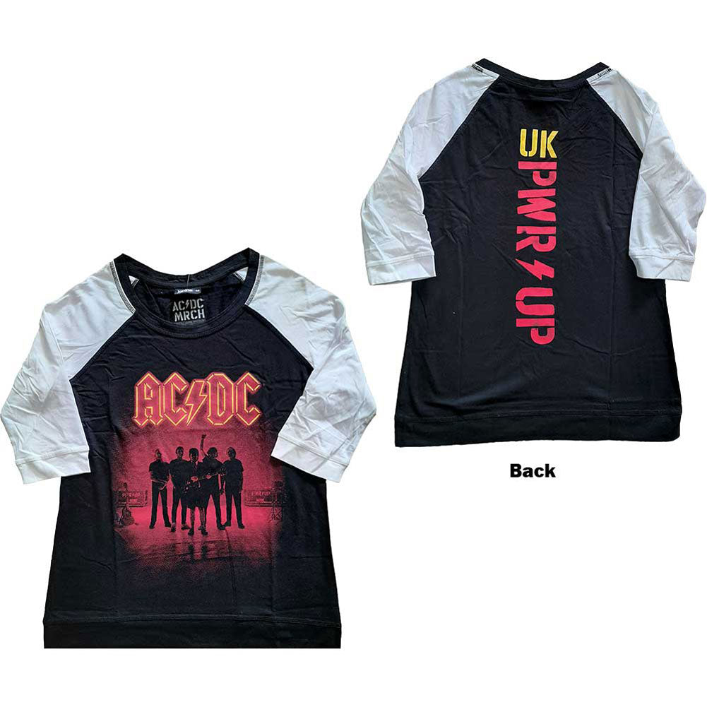 AC/DC PWR-UP UK (Back Print) Ladies Raglan T-Shirt Junior Top Front