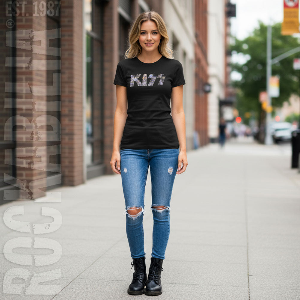 KISS Logo (Diamante) Ladies T-Shirt Junior Top Alt 2