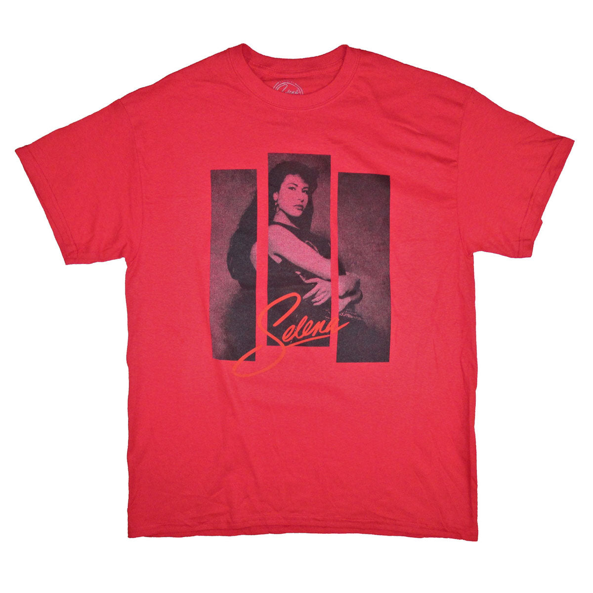 Selena 3 Strips Photo on Red Tee T-shirt Front